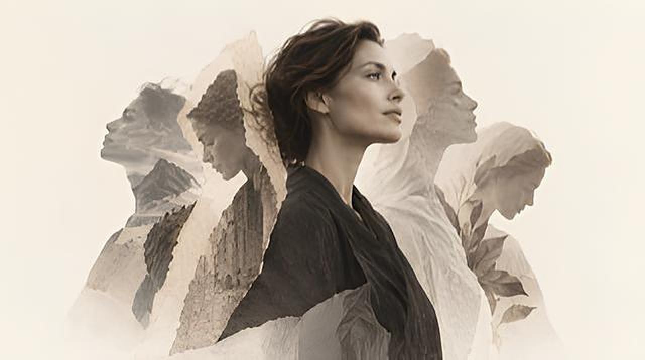 A collage portrait of many women representing different journeys within Anthology